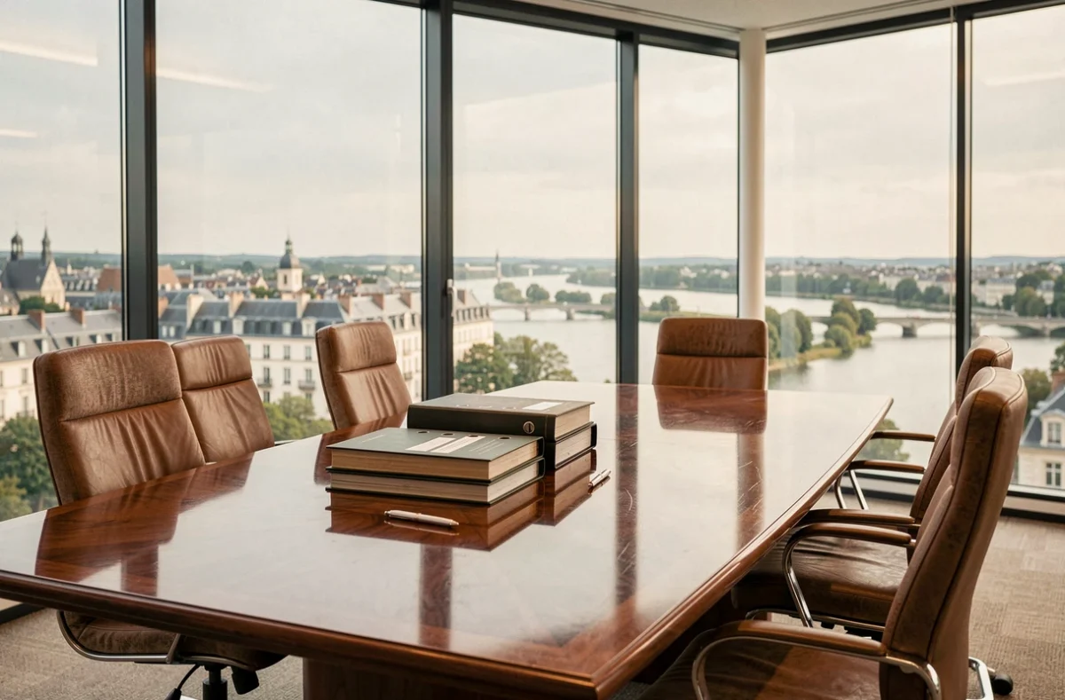 Salle de réunion d'un cabinet d'avocats d'affaires en Centre-Val de Loire avec vue sur la Loire