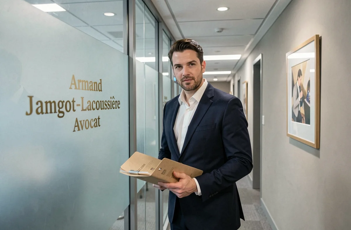 Entrée du cabinet Armand Jagot-Lacoussière Avocat avec porte en verre gravé
