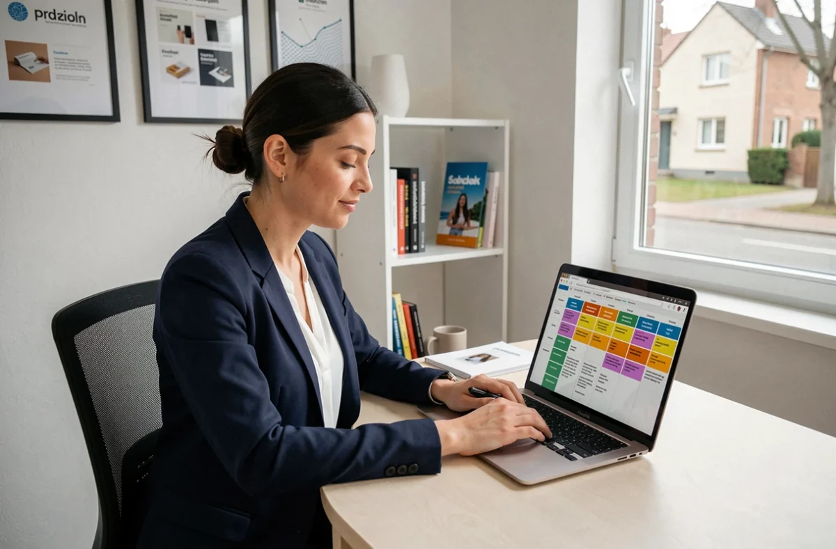 Consultante de l'agence Capsule B à Cachan travaillant sur une stratégie de contenu dans un bureau moderne et épuré