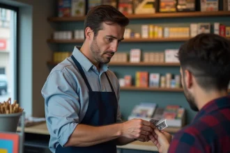 Vendeur de tabac presse en boutique moderne