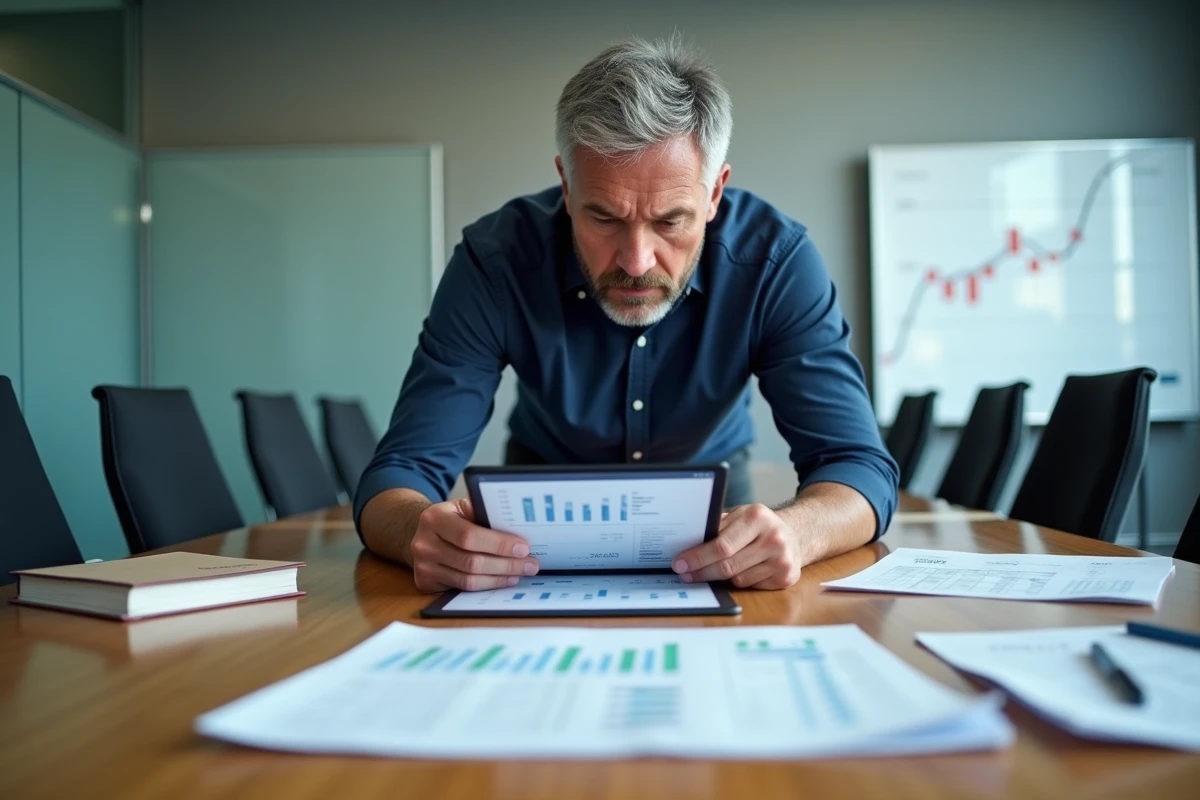 Comptable senior comparant un logiciel comptable cloud et un grand livre traditionnel sur une table de réunion