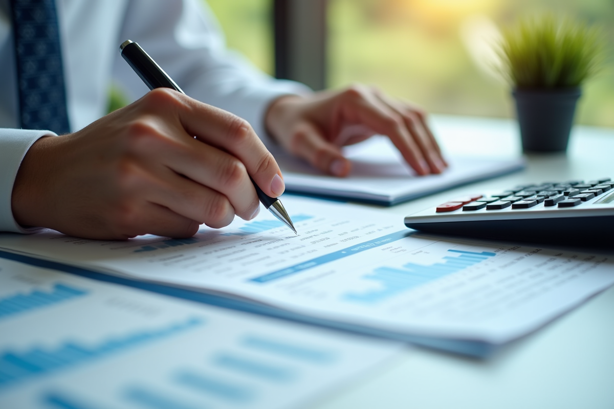 Les mains d'un comptable travaillant sur des documents financiers