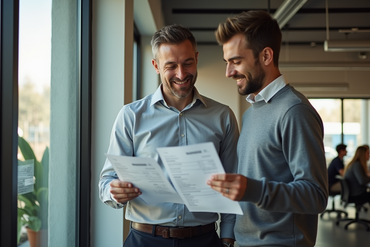 Deux comptables discutant d une facture dans un espace de coworking