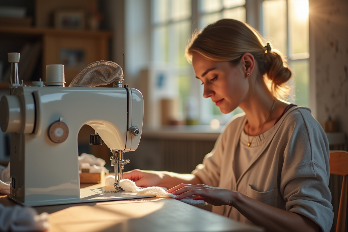 Couturiere travaillant sous une lumière naturelle dans l'atelier