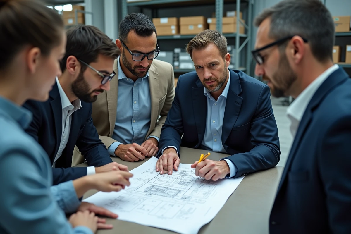 Groupe de professionnels discutant autour d