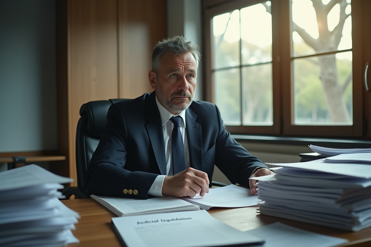 Propriétaire inquiet assis seul dans un bureau vide
