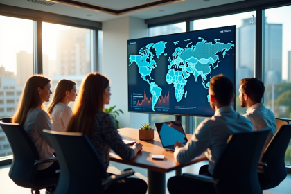 Equipe d'affaires analysant des données de marché global