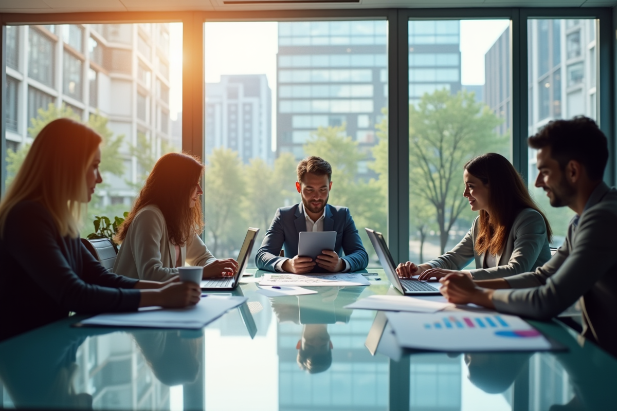 Groupe de professionnels dans un bureau moderne collaborant
