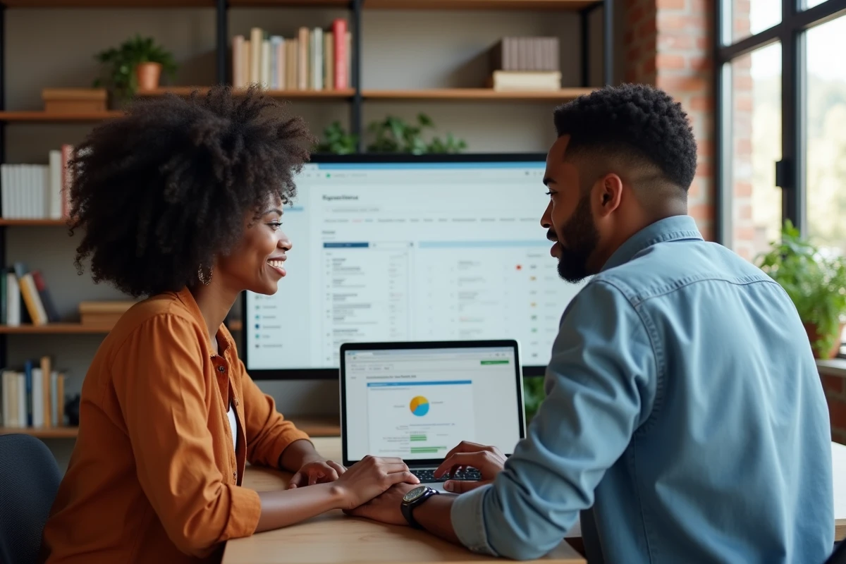 Équipe SEO de l'agence SMARTISTIC collaborant sur un audit de contenu et une stratégie de référencement naturel dans un espace de co-working