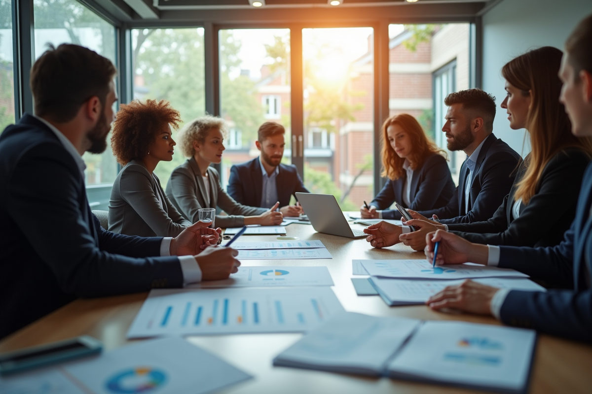 Groupe de professionnels analysant des données SEO en réunion