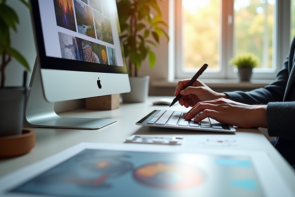 Espace de travail numérique avec écran d galerie d