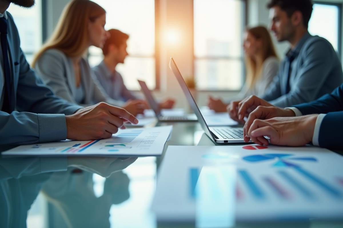 Espace de travail moderne avec graphiques et KPI