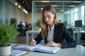 Femme d'affaires concentrée dans un bureau moderne