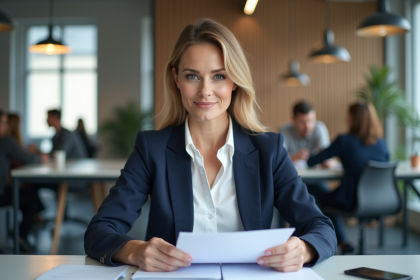 Femme d'affaires en bureau moderne lors d'une réunion