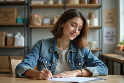 Femme bénévole remplissant des papiers dans un centre communautaire