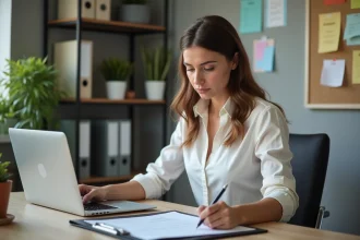 Femme en bureau organis&eacute; pour article sur organisation