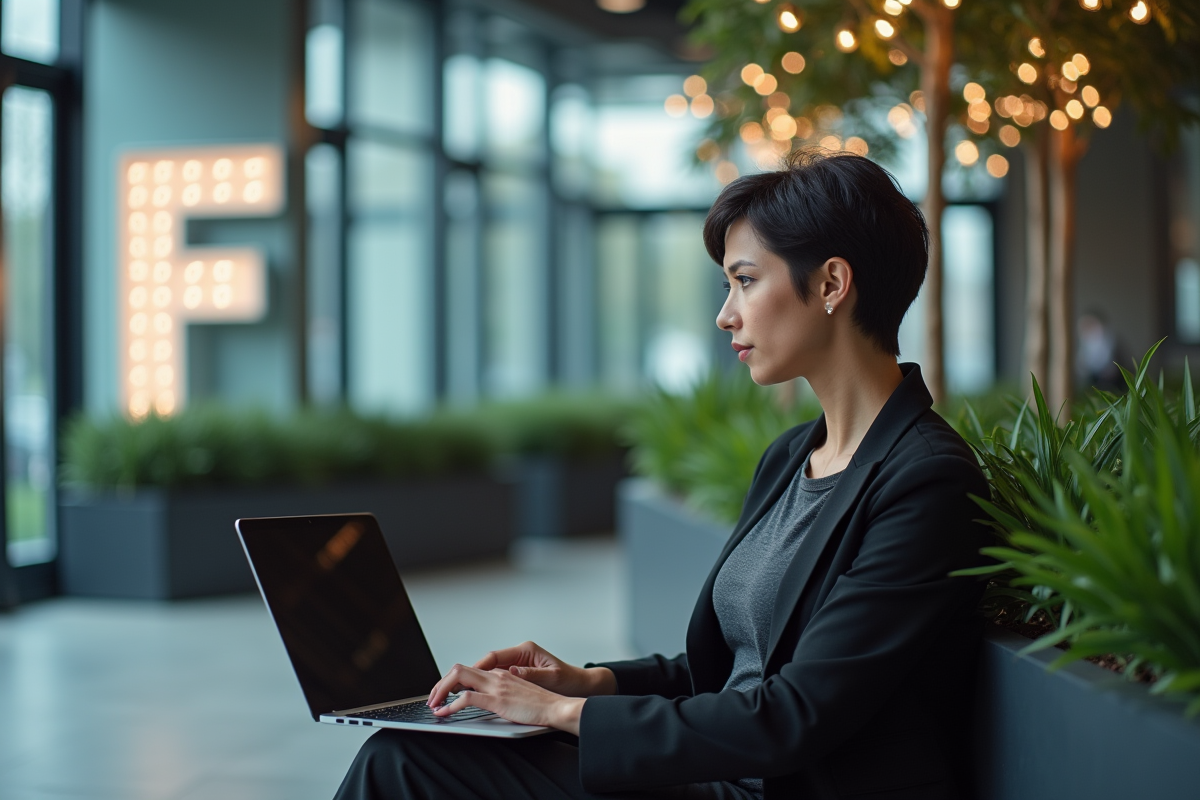 Femme entrepreneure travaillant sur son ordinateur à Station F