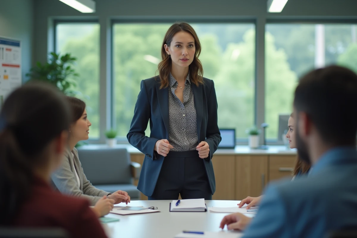 Femme scientifique présentant ses résultats à ses collègues