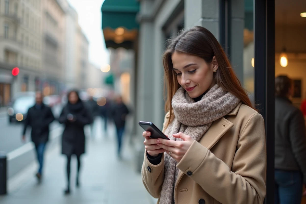 Jeune femme urbaine utilisant son smartphone dans la rue