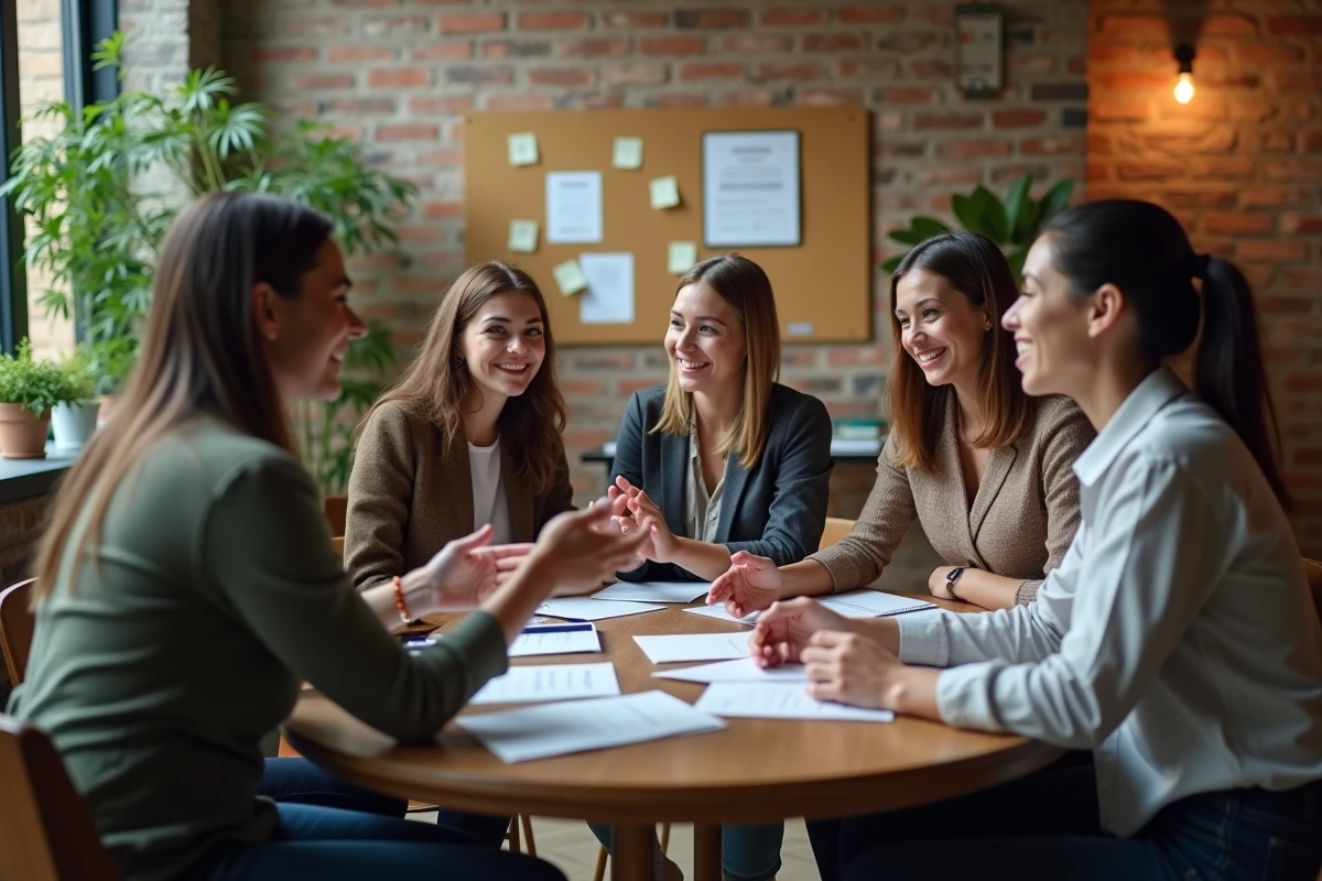 Groupe de petits entrepreneurs en discussion informelle