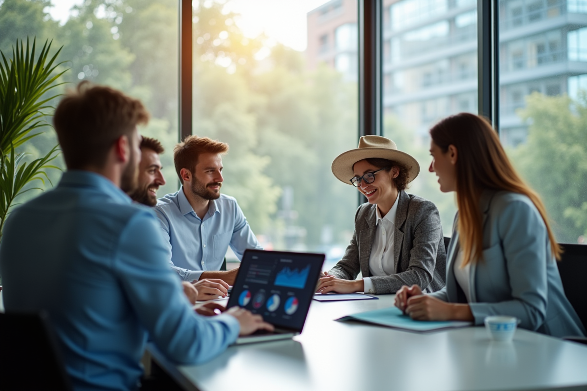 Groupe de professionnels discutant stratégie marketing en réunion
