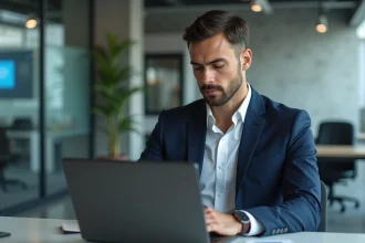 Homme d'affaires en costume dans un bureau hightech