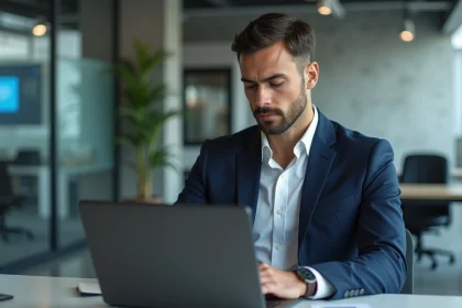 Homme d'affaires en costume dans un bureau hightech