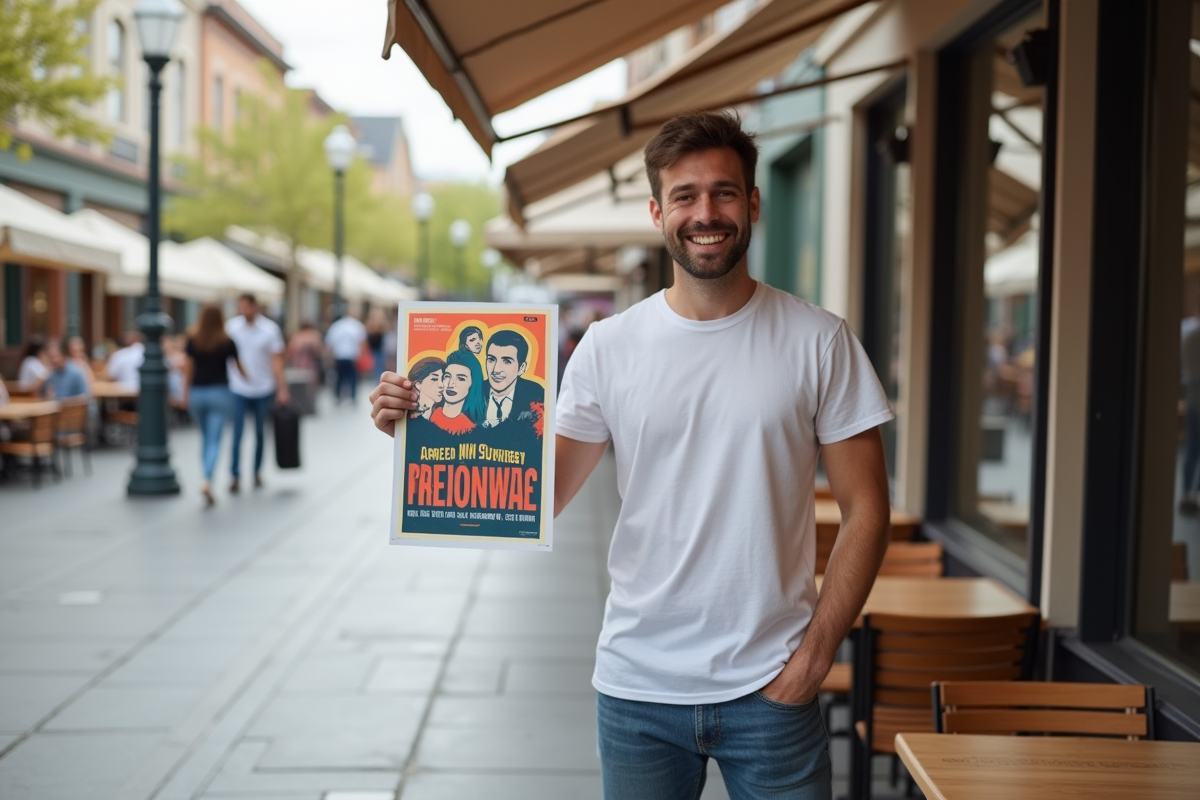 Homme tenant fièrement un poster d