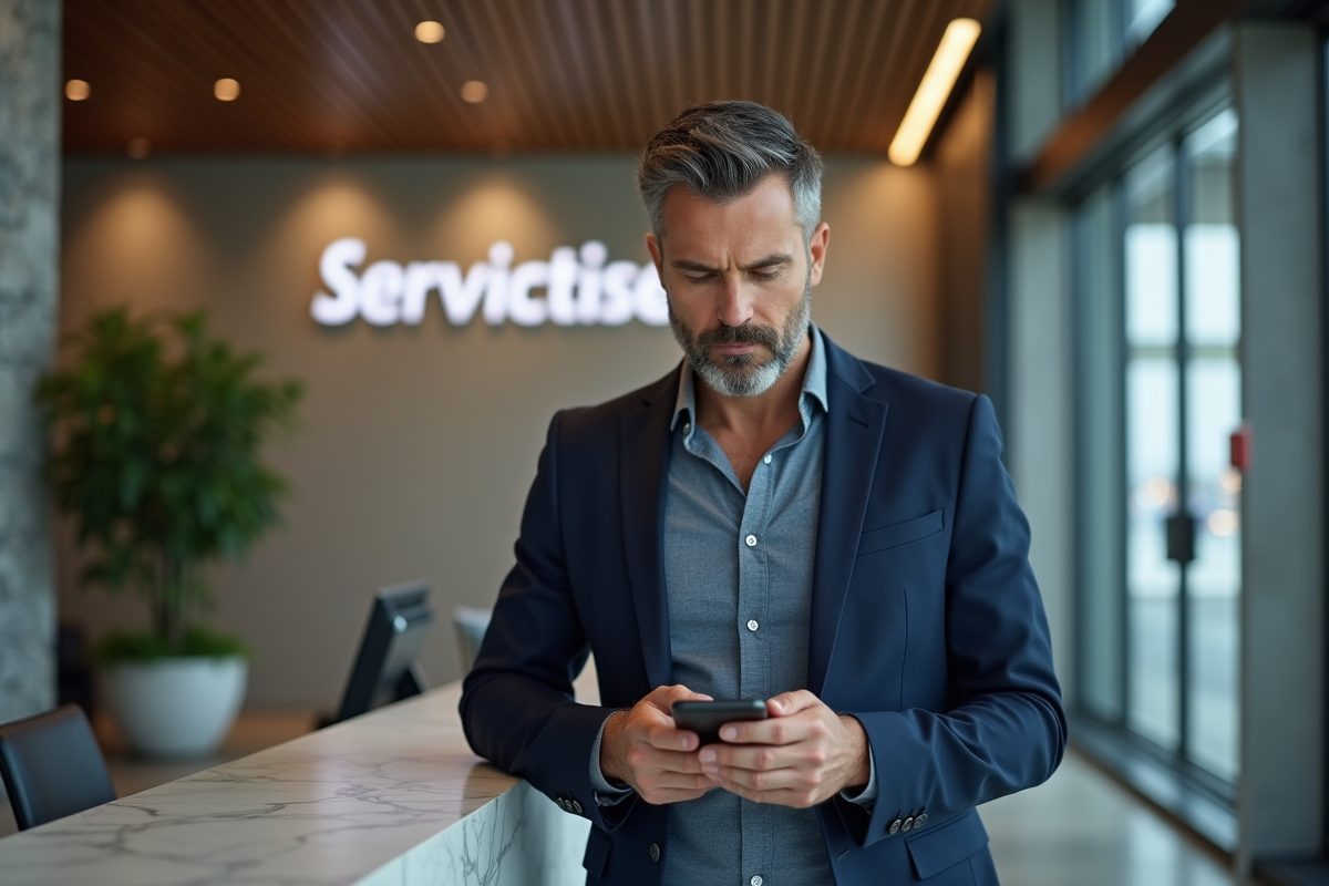Homme en blazer dans un hall d