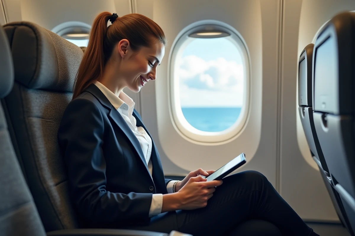 Jeune femme souriante dans la cabine d