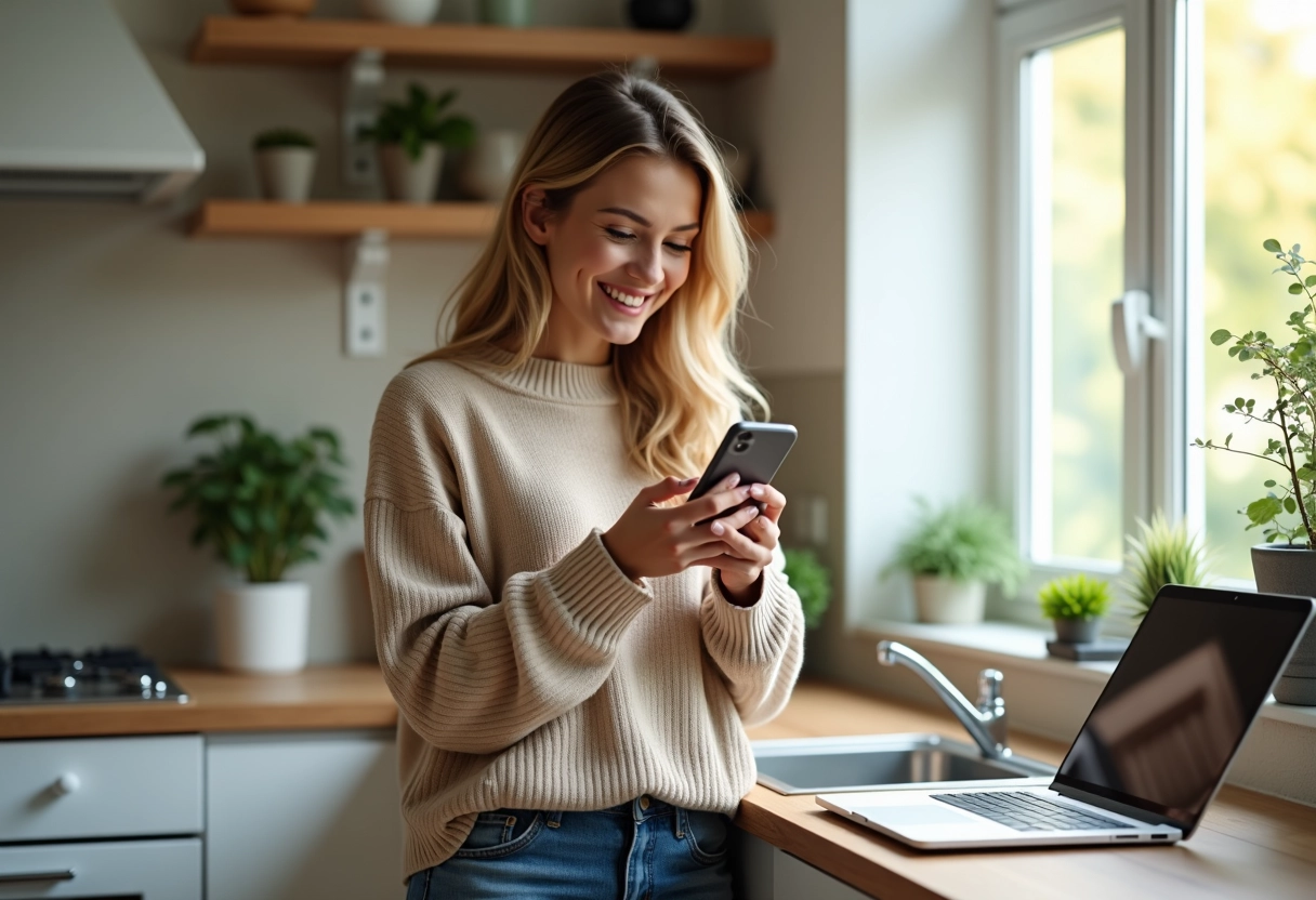 Jeune femme souriante utilisant son smartphone pour corriger un rendezvous