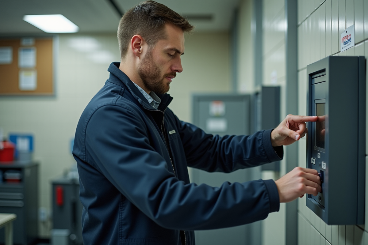 Jeune homme badge dans un atelier municipal