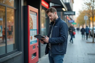 Jeune homme regardant une checklist près d'une machine à pizza