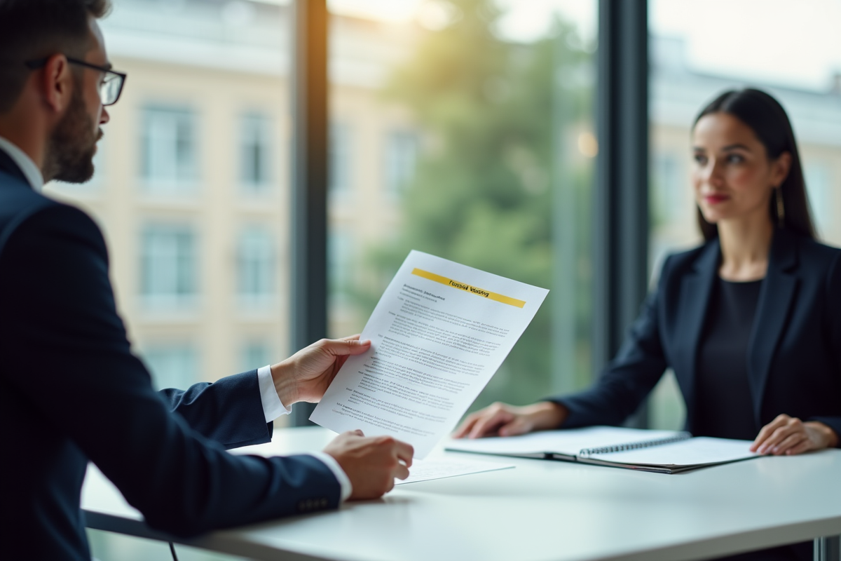 Manager remettant une lettre d'avertissement à un employé dans un bureau