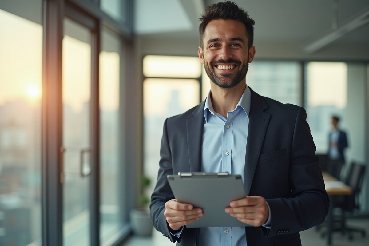 Professionnel de vente confiant dans un bureau moderne