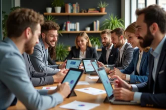Groupe d'adultes divers en réunion d'entreprise