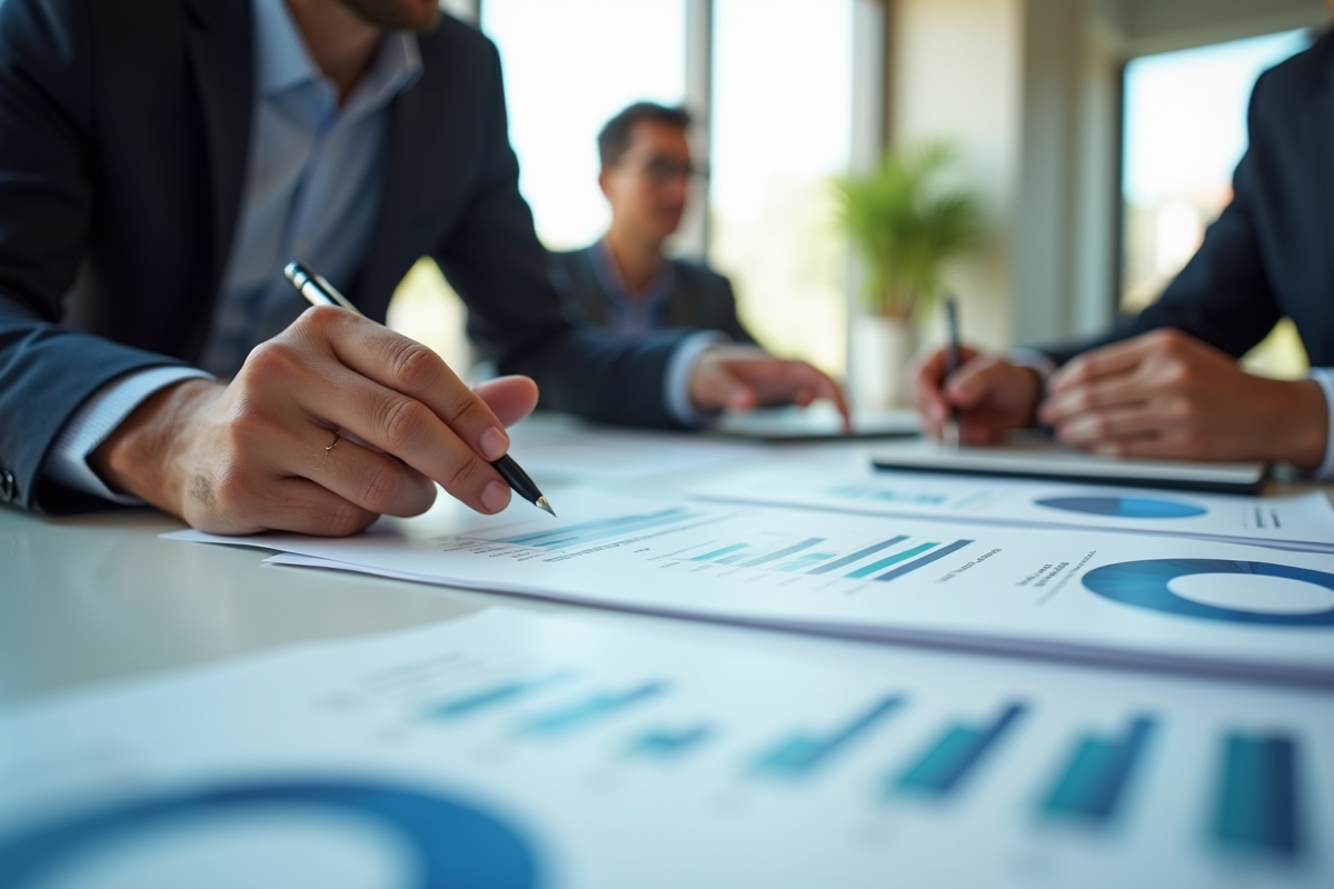 Professionnels analysant des états financiers lors d