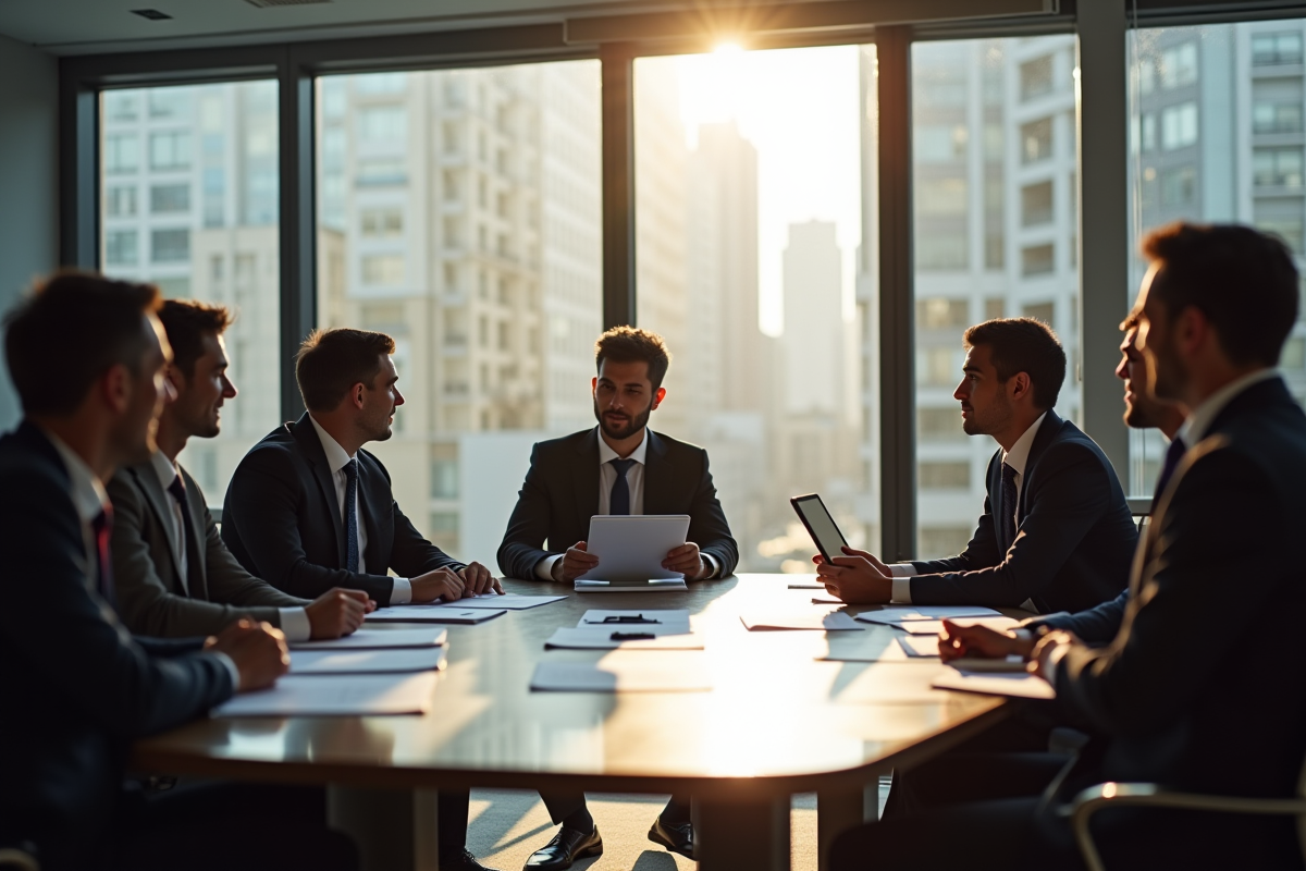 Groupe de professionnels en réunion de travail en entreprise