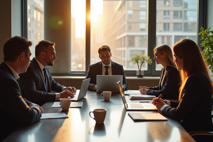 Salle de réunion moderne avec professionnels en discussion
