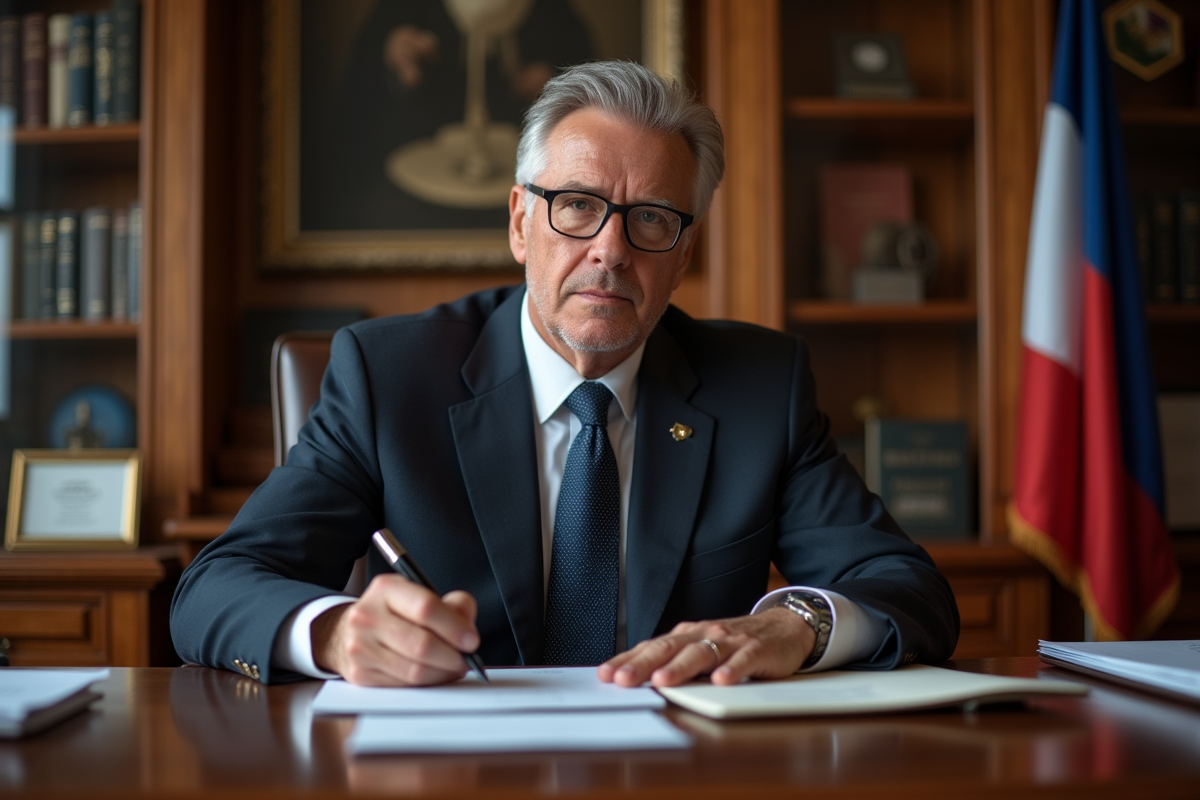 Officiel signant des documents dans un bureau officiel