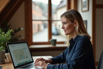 Consultante en stratégie de contenu locale travaillant sur le référencement SEO Alsace dans un bureau alsacien traditionnel